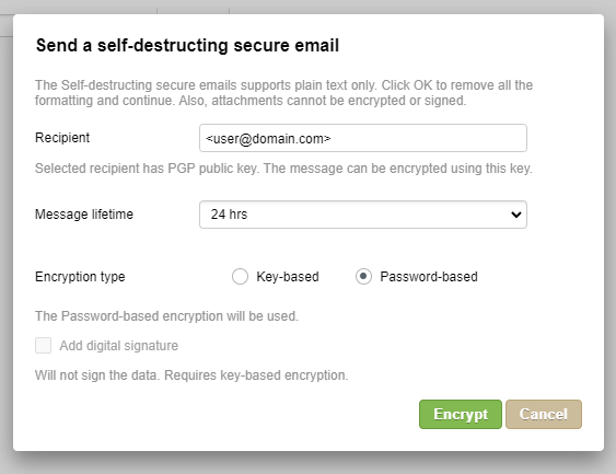 Sending self-destructing email